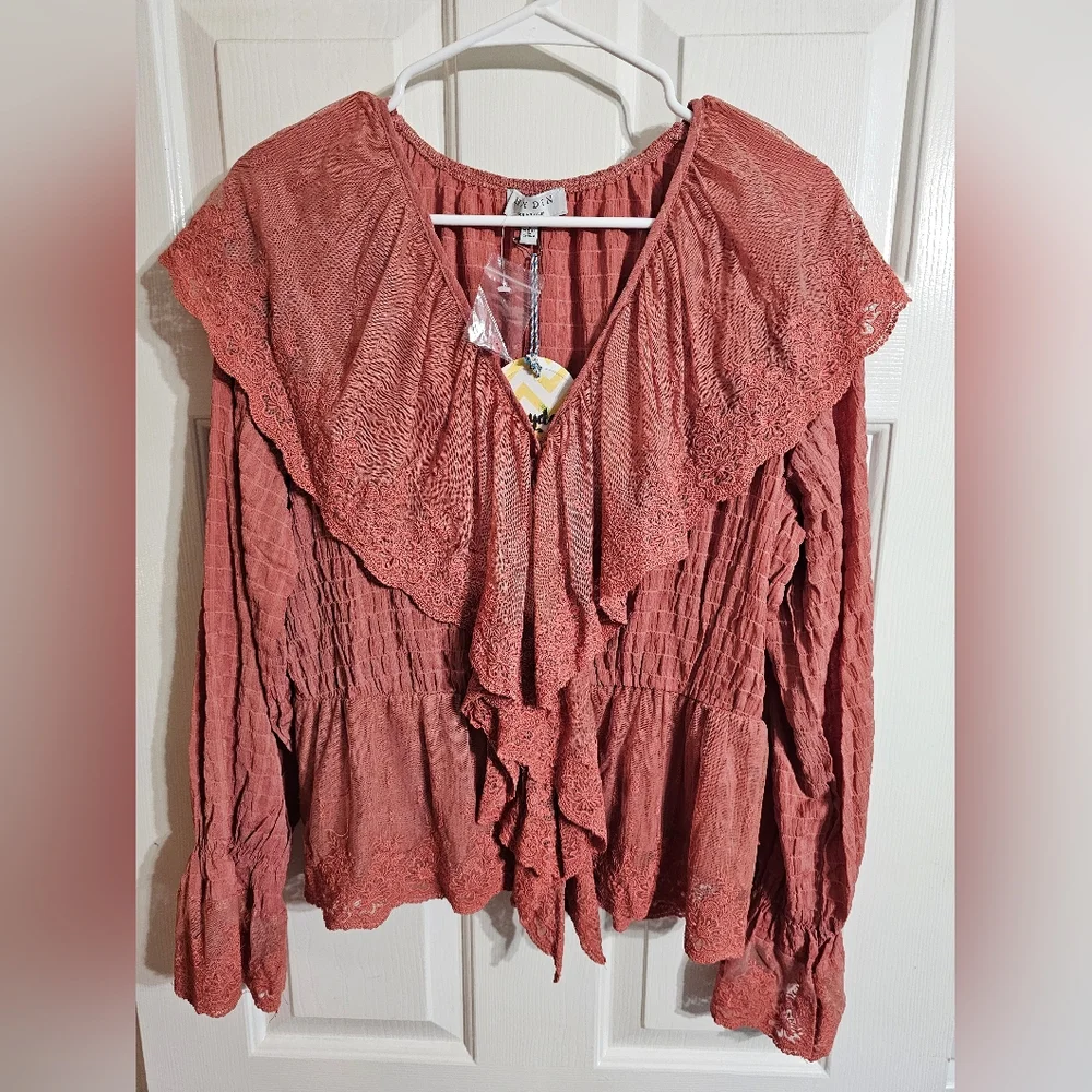 Hayden Los Angeles Women Large Dusty Rose Peasant Prairie Blouse Boho Festival - Picture 2 of 7